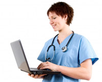 Nurse searching on laptop for health realted websites